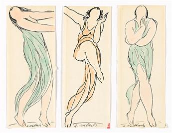 ABRAHAM WALKOWITZ Group of 5 watercolors of Isadora Duncan.